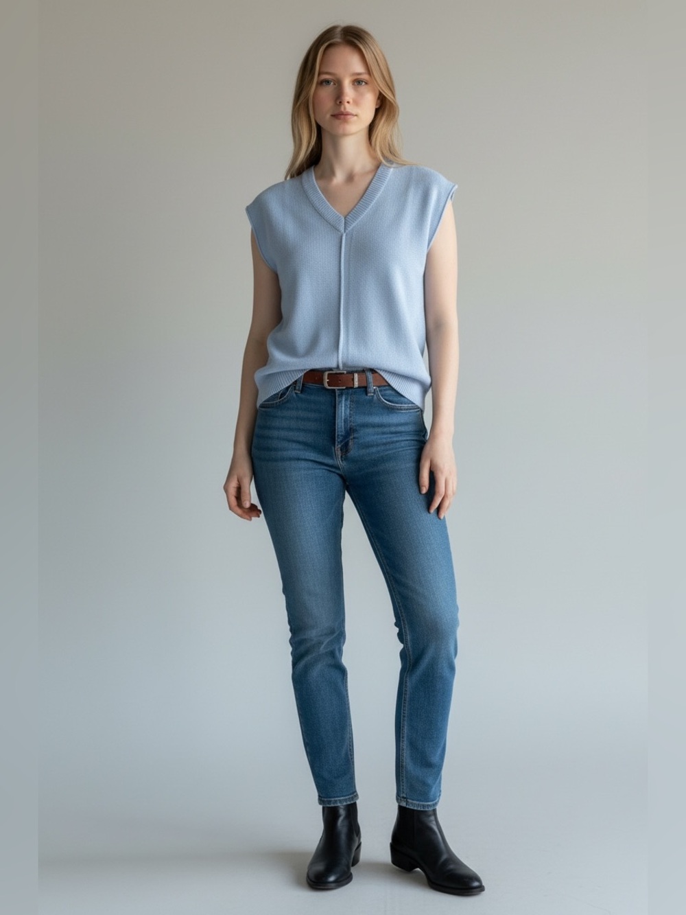 Saodimallsu Sky Blue Knit V-Neck Sweater Vest Oversized NWT Small